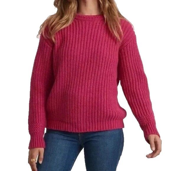 Marine Layer Chunky Oversized Crewneck Sweater Womens XL Pink Rose Cotton Wool - Picture 1 of 9